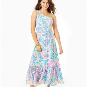 Lilly Pulitzer One-Shoulder Pastel Swirl Midi Dress